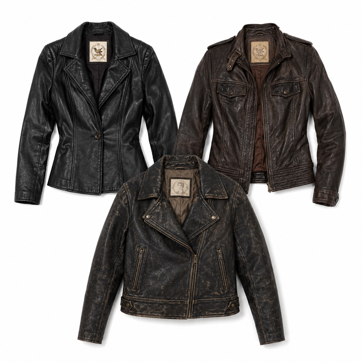 15x Chaquetas de piel vintage de mujer